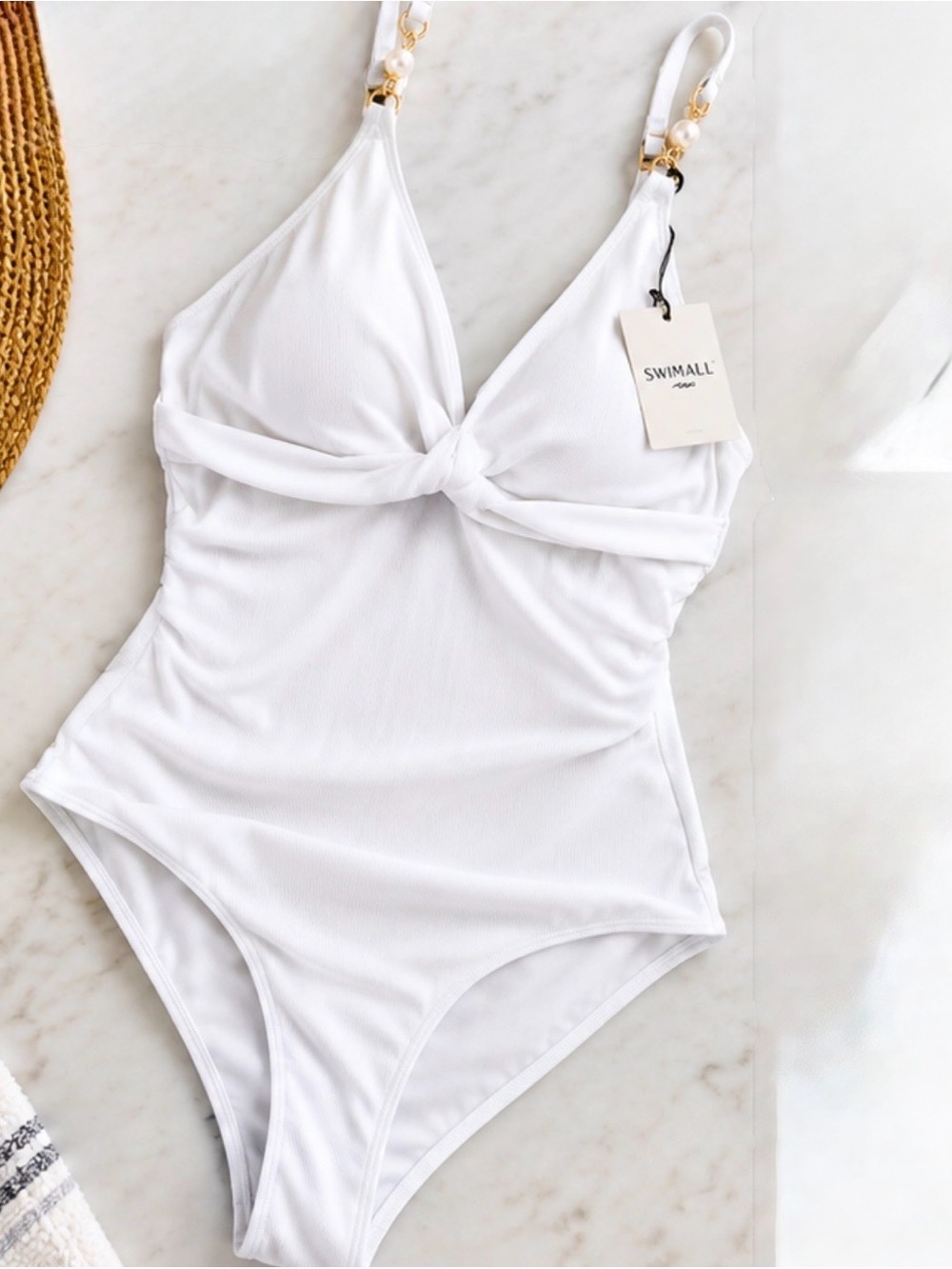 🆕 NWT SWIMALL White Ribbed One-Piece Swimsuit — Size L